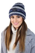 MUSCARI zimowa czapka damska w paski z cekinami kolor jeans - Kamea Kamea MUSCARI zimowa czapka damska w paski z cekinami kolor jeans - Kamea Kamea