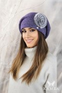 SASANKA pepita beret z ozdobą z królika kolor fioletowy - Kamea Kamea SASANKA pepita beret z ozdobą z królika kolor fioletowy - Kamea Kamea