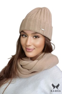 TAHIRA wełniana czapka damska kolor camelowy - Kamea Kamea