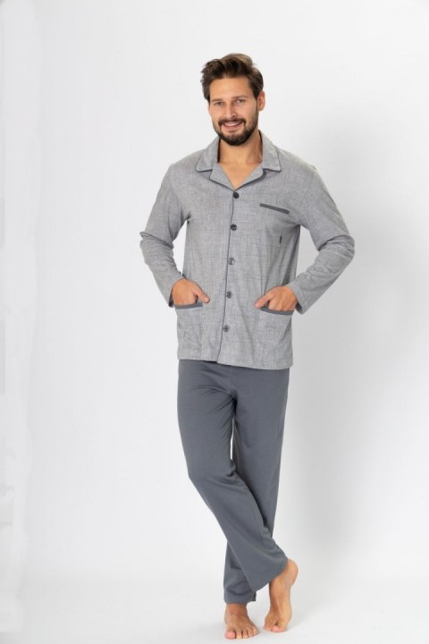 Piżama Męska Model Ambroży 196 Grey Melange - M-Max M-Max Piżama Męska Model Ambroży 196 Grey Melange - M-Max M-Max