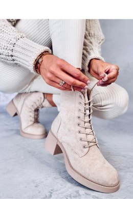 Botki sznurowane na obcasie MAYFIELD BEIGE - Inello Inello
