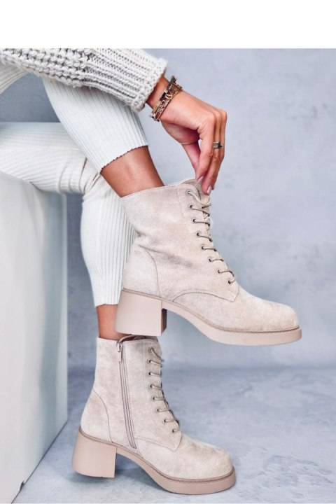 Botki sznurowane na obcasie MAYFIELD BEIGE - Inello Inello Botki sznurowane na obcasie MAYFIELD BEIGE - Inello Inello
