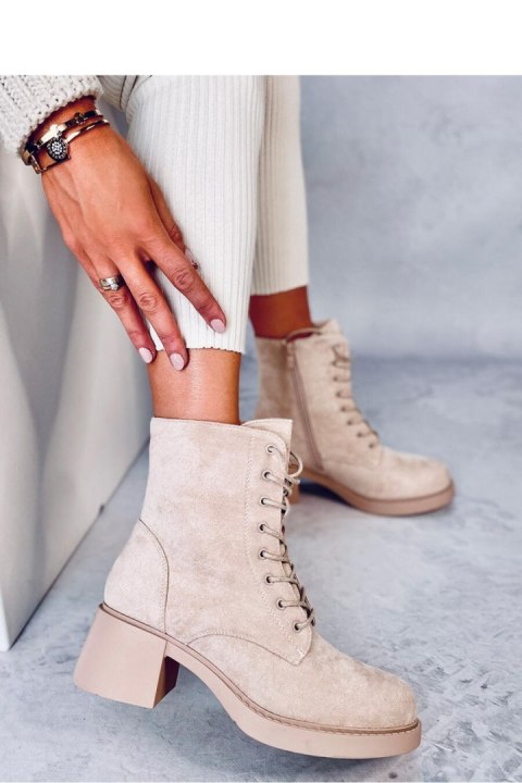 Botki sznurowane na obcasie MAYFIELD BEIGE - Inello Inello Botki sznurowane na obcasie MAYFIELD BEIGE - Inello Inello