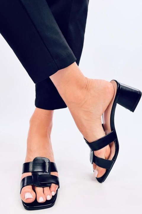 Sandał Klapki na obcasie eleganckie LAFAR BLACK - Inello Inello Sandał Klapki na obcasie eleganckie LAFAR BLACK - Inello Inello