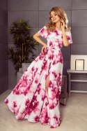 Sukienka Model 194-2 Pink Flowers - Numoco Numoco Sukienka Model 194-2 Pink Flowers - Numoco Numoco