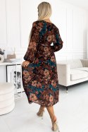Sukienka Model 519-2 Brown/Blue Flowers - Numoco Numoco Sukienka Model 519-2 Brown/Blue Flowers - Numoco Numoco