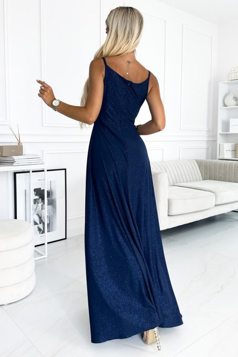 Sukienka Model Chiara 299-10 Navy Brokat - Numoco Numoco Sukienka Model Chiara 299-10 Navy Brokat - Numoco Numoco