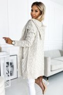 Sweter Kardigan Model 491-1 Beige Warkocz - Numoco Numoco Sweter Kardigan Model 491-1 Beige Warkocz - Numoco Numoco