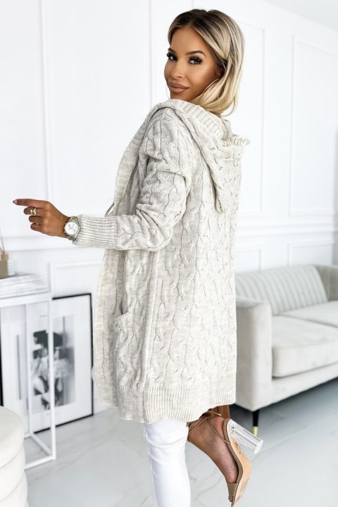 Sweter Kardigan Model 491-1 Beige Warkocz - Numoco Numoco Sweter Kardigan Model 491-1 Beige Warkocz - Numoco Numoco