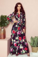 Sukienka Model 245-3 Black/Red Flowers - Numoco Numoco Sukienka Model 245-3 Black/Red Flowers - Numoco Numoco