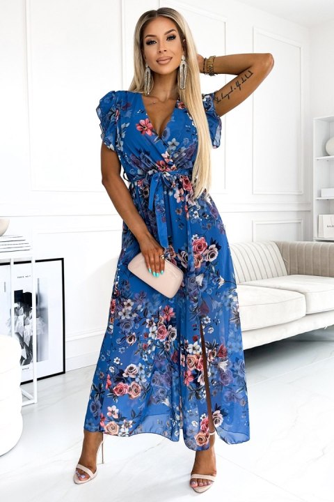 Sukienka Model 473-1 Aria Blue/Flowers - Numoco Numoco Sukienka Model 473-1 Aria Blue/Flowers - Numoco Numoco