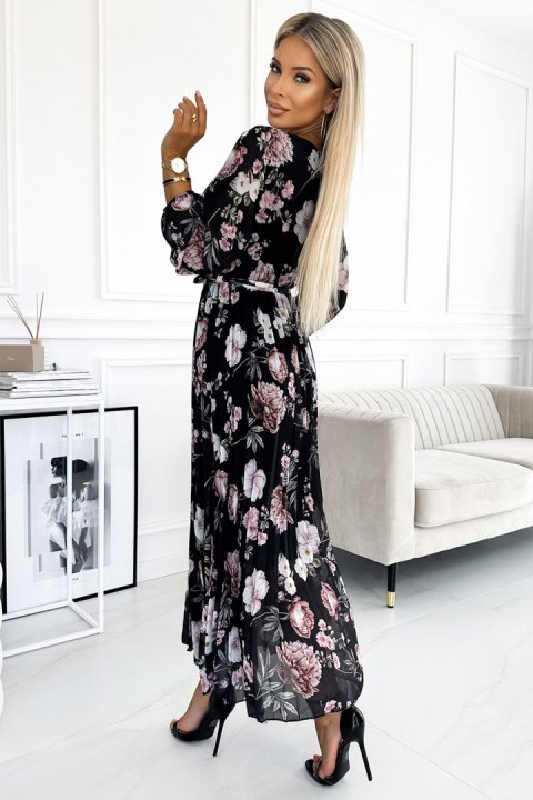 Sukienka Model 502-1 Black/Pink Flowers - Numoco Numoco Sukienka Model 502-1 Black/Pink Flowers - Numoco Numoco