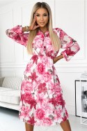 Sukienka Model 449-5 Carla Dark Pink/Flowers - Numoco Numoco Sukienka Model 449-5 Carla Dark Pink/Flowers - Numoco Numoco