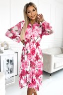 Sukienka Model 449-5 Carla Dark Pink/Flowers - Numoco Numoco Sukienka Model 449-5 Carla Dark Pink/Flowers - Numoco Numoco