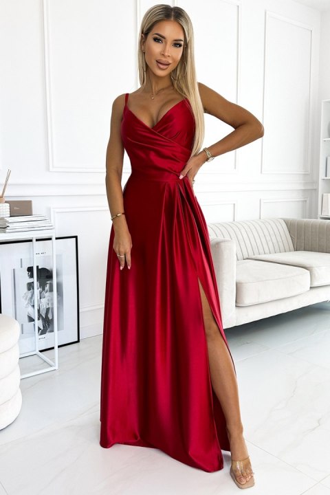Sukienka Model Chiara 299-14 Red Satyna - Numoco Numoco Sukienka Model Chiara 299-14 Red Satyna - Numoco Numoco