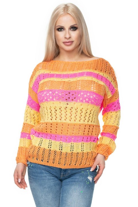 Sweter Damski Model 30060 Pink/Yellow - PeeKaBoo PeeKaBoo Sweter Damski Model 30060 Pink/Yellow - PeeKaBoo PeeKaBoo