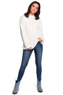 Sweter Damski Model BK038 Ecru - BE Knit BE Knit Sweter Damski Model BK038 Ecru - BE Knit BE Knit