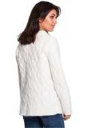 Sweter Damski Model BK038 Ecru - BE Knit BE Knit Sweter Damski Model BK038 Ecru - BE Knit BE Knit