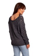 Sweter Damski Model BK090 Grey - BE Knit BE Knit Sweter Damski Model BK090 Grey - BE Knit BE Knit