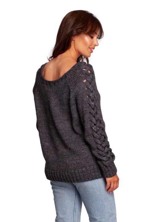 Sweter Damski Model BK090 Grey - BE Knit BE Knit Sweter Damski Model BK090 Grey - BE Knit BE Knit