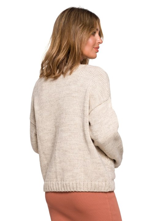 Sweter Kardigan Model BK074 Beige - BE Knit BE Knit Sweter Kardigan Model BK074 Beige - BE Knit BE Knit