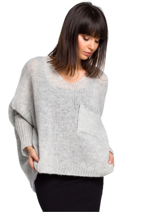 Sweter Damski Model BK018 Popiel - BE Knit BE Knit Sweter Damski Model BK018 Popiel - BE Knit BE Knit