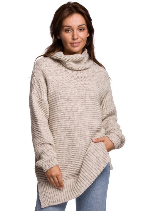 Sweter Damski Model BK047 Beige - BE Knit BE Knit Sweter Damski Model BK047 Beige - BE Knit BE Knit