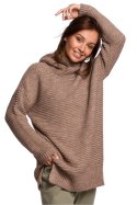 Sweter Damski Model BK047 Cappuccino - BE Knit BE Knit Sweter Damski Model BK047 Cappuccino - BE Knit BE Knit