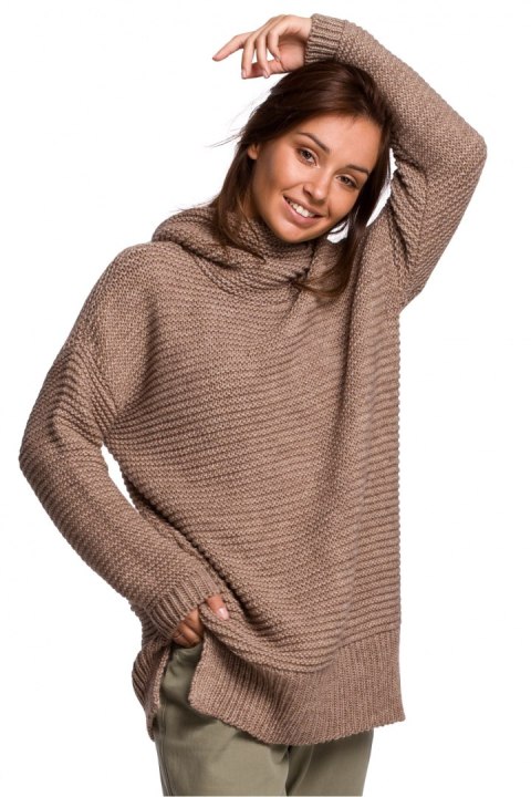Sweter Damski Model BK047 Cappuccino - BE Knit BE Knit Sweter Damski Model BK047 Cappuccino - BE Knit BE Knit