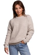 Sweter Damski Model BK052 Beige - BE Knit BE Knit Sweter Damski Model BK052 Beige - BE Knit BE Knit