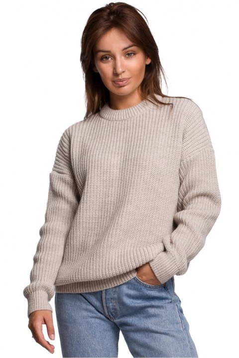 Sweter Damski Model BK052 Beige - BE Knit BE Knit Sweter Damski Model BK052 Beige - BE Knit BE Knit