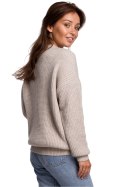 Sweter Damski Model BK052 Beige - BE Knit BE Knit Sweter Damski Model BK052 Beige - BE Knit BE Knit