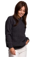 Sweter Damski Model BK052 Grafit - BE Knit BE Knit Sweter Damski Model BK052 Grafit - BE Knit BE Knit