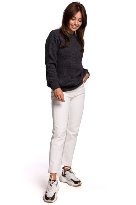 Sweter Damski Model BK052 Grafit - BE Knit BE Knit Sweter Damski Model BK052 Grafit - BE Knit BE Knit