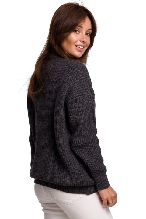 Sweter Damski Model BK052 Grafit - BE Knit BE Knit Sweter Damski Model BK052 Grafit - BE Knit BE Knit