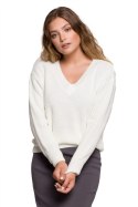 Sweter Damski Model BK075 Ecru - BE Knit BE Knit Sweter Damski Model BK075 Ecru - BE Knit BE Knit