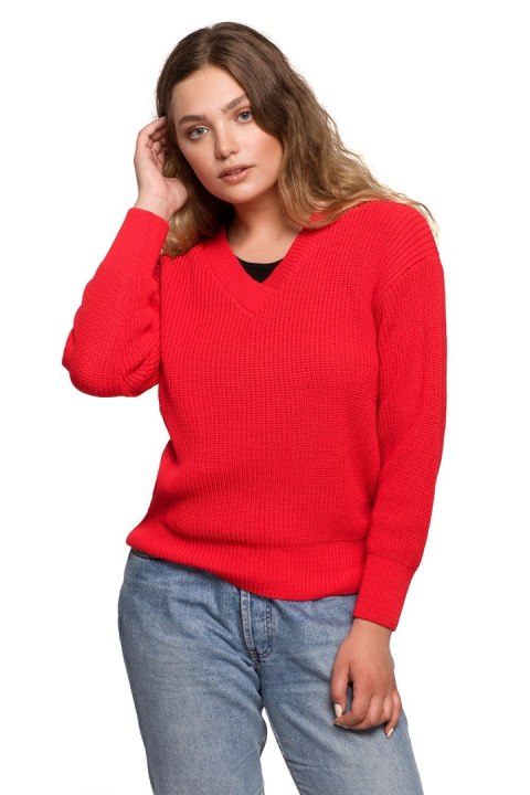 Sweter Damski Model BK075 Red - BE Knit BE Knit Sweter Damski Model BK075 Red - BE Knit BE Knit