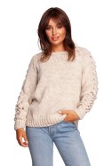 Sweter Damski Model BK090 Beige - BE Knit BE Knit Sweter Damski Model BK090 Beige - BE Knit BE Knit