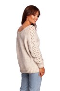 Sweter Damski Model BK090 Beige - BE Knit BE Knit Sweter Damski Model BK090 Beige - BE Knit BE Knit