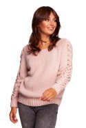 Sweter Damski Model BK090 Powder Pink - BE Knit BE Knit Sweter Damski Model BK090 Powder Pink - BE Knit BE Knit