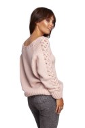 Sweter Damski Model BK090 Powder Pink - BE Knit BE Knit Sweter Damski Model BK090 Powder Pink - BE Knit BE Knit
