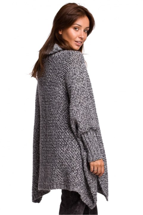 Sweter Ponczo Model BK049 Antracyt - BE Knit BE Knit Sweter Ponczo Model BK049 Antracyt - BE Knit BE Knit