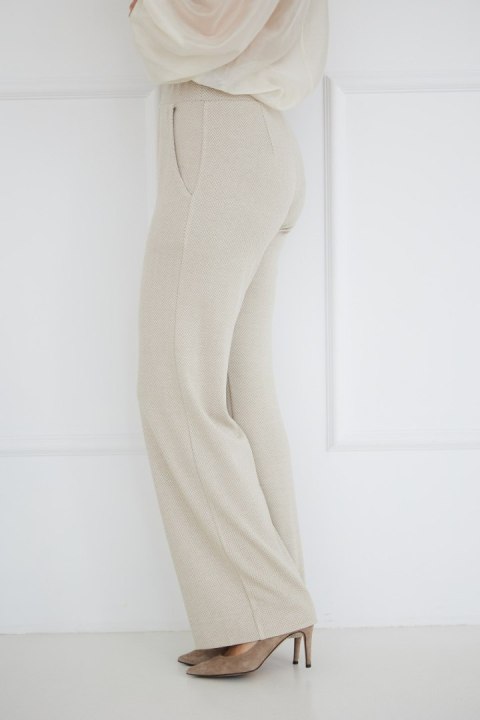 Spodnie Damskie Model M419/D Jodełka/Beige/Lurex - La Aurora La Aurora Spodnie Damskie Model M419/D Jodełka/Beige/Lurex - La Aurora La Aurora
