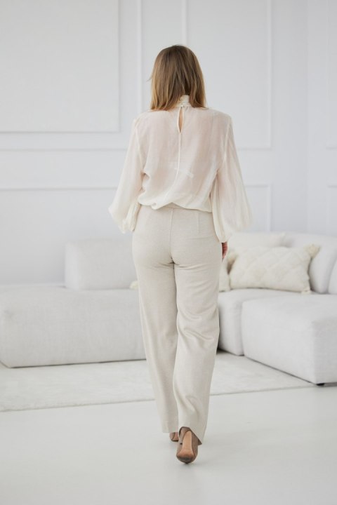 Spodnie Damskie Model M419/D Jodełka/Beige/Lurex - La Aurora La Aurora Spodnie Damskie Model M419/D Jodełka/Beige/Lurex - La Aurora La Aurora