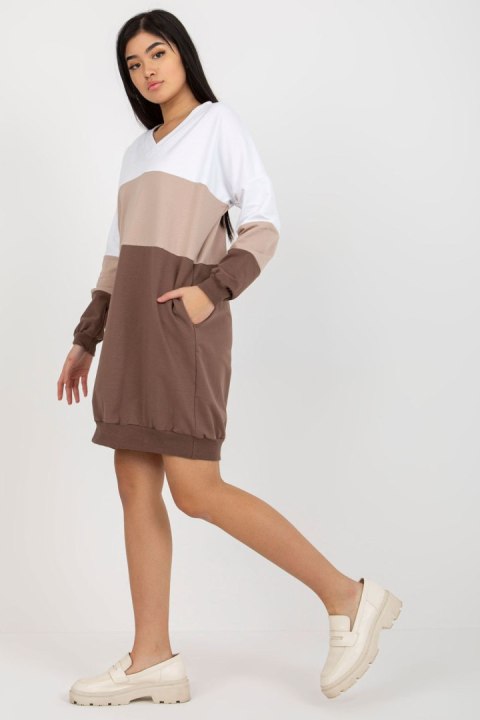Sukienka Model RV-SK-8382.31 White/Brown - Rue Paris Rue Paris Sukienka Model RV-SK-8382.31 White/Brown - Rue Paris Rue Paris