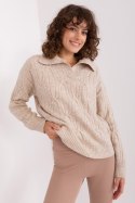 Sweter Damski Model AT-SW-2349-2.27 Beige - AT AT Sweter Damski Model AT-SW-2349-2.27 Beige - AT AT