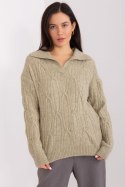 Sweter Damski Model AT-SW-2349-2.27 Khaki - AT AT Sweter Damski Model AT-SW-2349-2.27 Khaki - AT AT