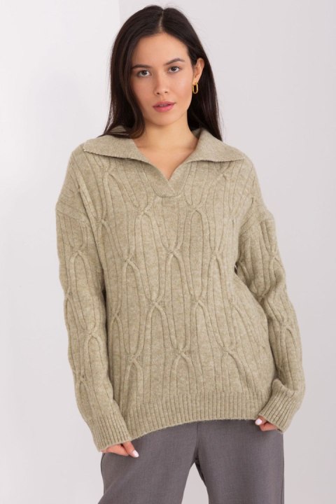 Sweter Damski Model AT-SW-2349-2.27 Khaki - AT AT Sweter Damski Model AT-SW-2349-2.27 Khaki - AT AT