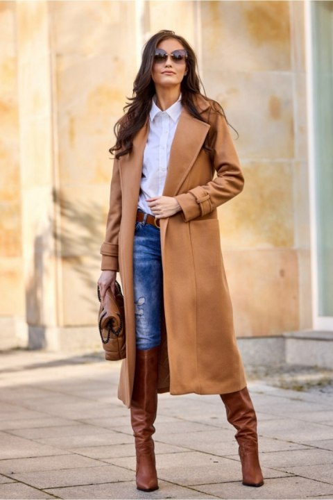 Płaszcz Damski Model Sovan CAM PLA0035 Camel - Roco Fashion Roco Fashion Płaszcz Damski Model Sovan CAM PLA0035 Camel - Roco Fashion Roco Fashion