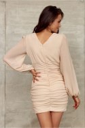 Sukienka Model Sarah BEZ SUK0394 Beige - Roco Fashion Roco Fashion Sukienka Model Sarah BEZ SUK0394 Beige - Roco Fashion Roco Fashion